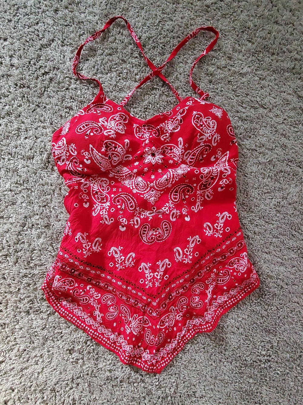Red Paisley Bandana-Inspired Cute cross back top